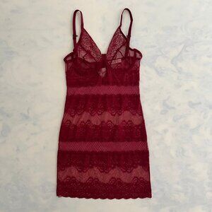 Coquette Sheer Red Floral Mesh Lingerie Chemise Slip Dress